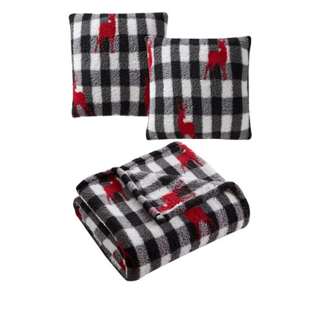 Birch Trail Buffalo Stag 3-Pack Decorative Pillows & Throw Set NWT